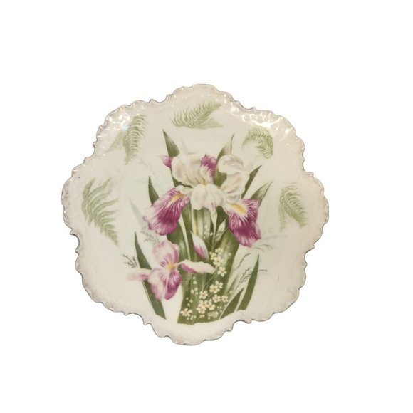 R C Monbijou Bavaria Iris Floral Gold Scalloped Plate Numbered 87 Antique 9 inch - Picture 1 of 5